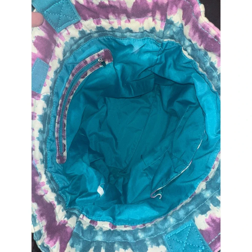 Tie Dye Peace Sign Canvas Tote Bag Purple Teal Boho Hippie Shoulder Bag
